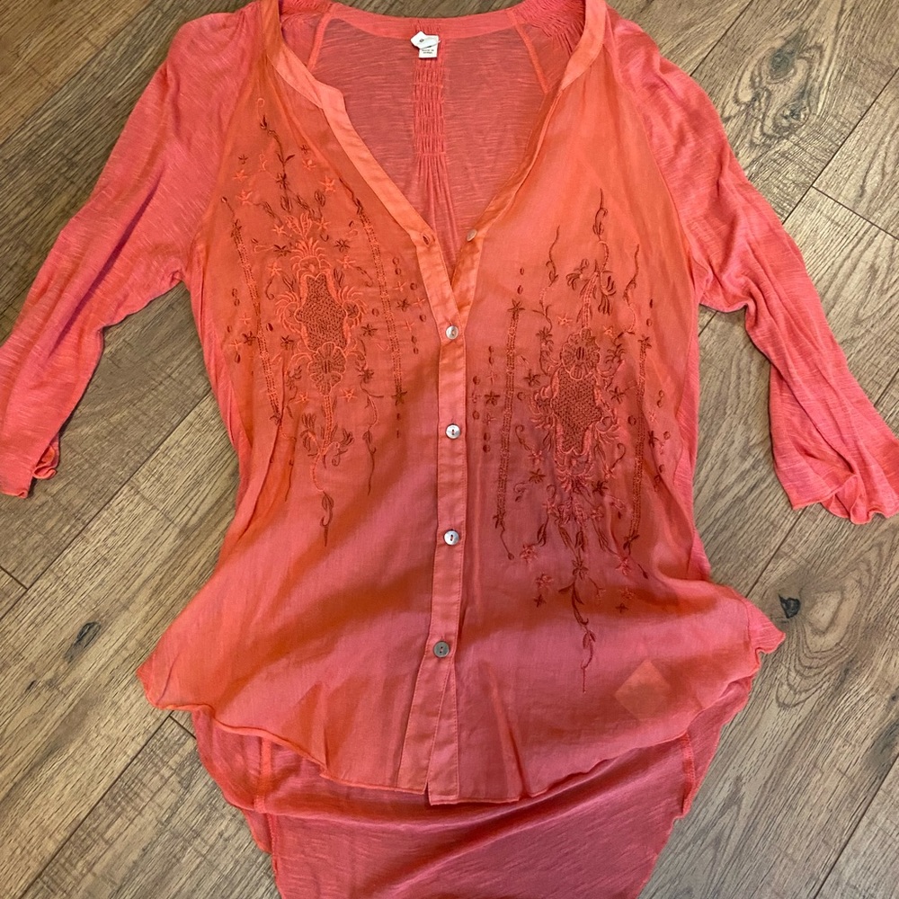 Embroidered Button Down Top